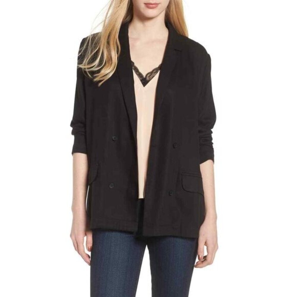 Trouve Blazer Drapey Black Double Breasted Oversized Tencel Jacket SZ L New